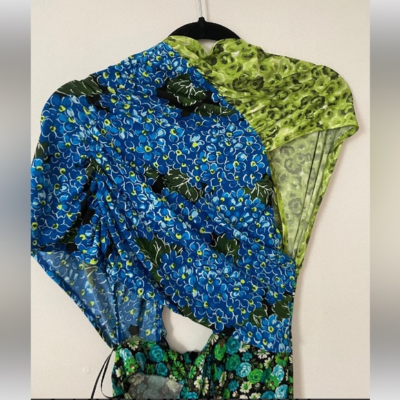 ZARA Blue Green Floral Print Cutout Dress Midi 8960/634/445 Bloggers favorite - Picture 4 of 5